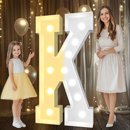 Pooqla 4 FT Marquee Light Up Letters, Cool White and Warm White Marquee Letter 4 Feet Tall, Giant LED Sign Big Mosaic Letter K for Balloons Birthday Party Anniversary Wedding Decorations