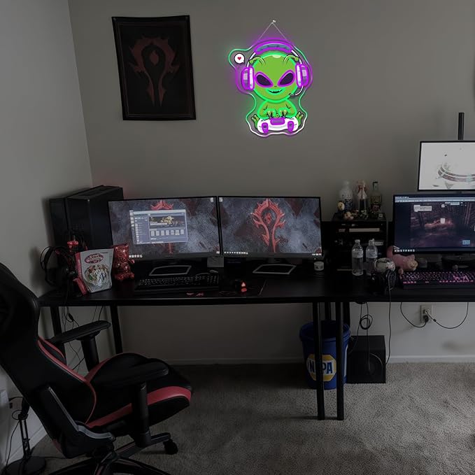 Gamerneon Alien Neon Sign Gaming Neon Signs for Wall Decor Game Room LED Light for Man Caves Zone Club Gamer Lover Teens Bedroom Home Boys Gift