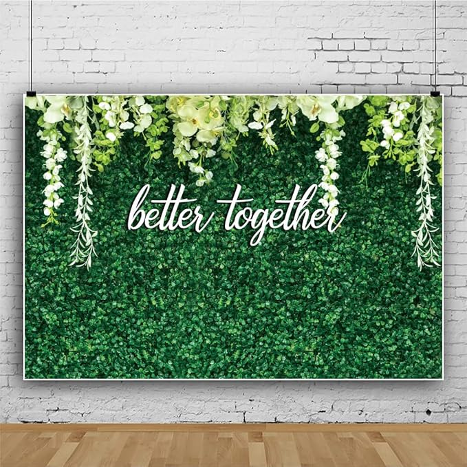 Leyiyi 10x8ft Better Together Backdrop Wedding Party Greenery White Floral Banner Bridal Shower Couple Party Supplies Green Leaves Wall Background Decor Photo Booth Studio Props Favors Gift Banner