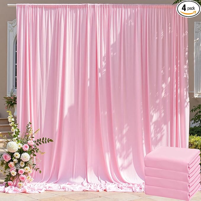 20ft x 10ft Wrinkle Free Pink Backdrop Curtain for Parties, 4 Panels 5×10ft Silky Polyester Light Pink Photo Backdrop Drapes Back Drop Cloth for Girl Party Birthday Gender Reveal Wedding Photography