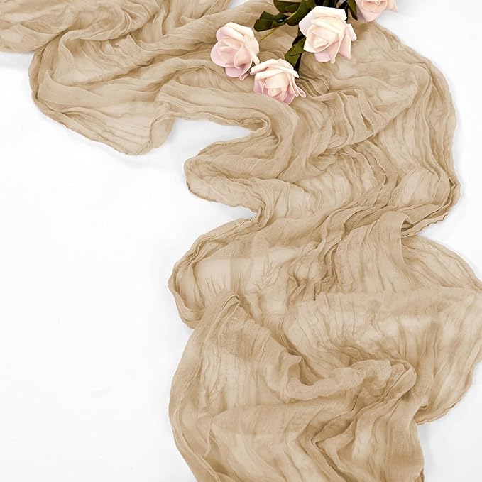30 Pack Beige Table Runner 10Ft Cheesecloth Table Runner Boho Gauze Table Runners Romantic Long Sheer Fabric Cheese Cloth Table Runners for Wedding Party Bridal Shower