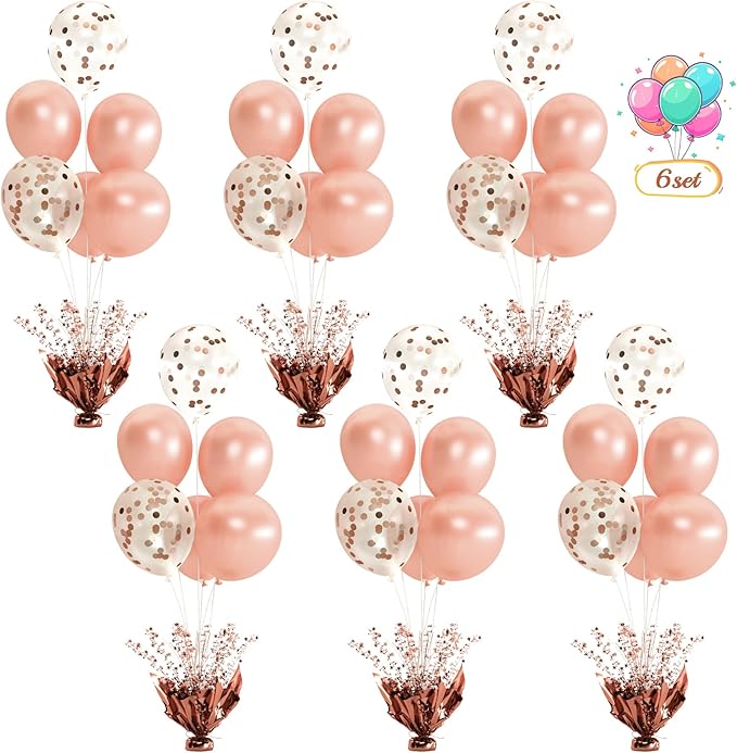 6 Set Rose Gold Christmas Table Balloons Foil Spray Table Centerpiece with Rose Gold and Confetti Balloons Stand Kit for Birthday Party Baby Shower Wedding Bridal Shower Prom Cake Table Decorations