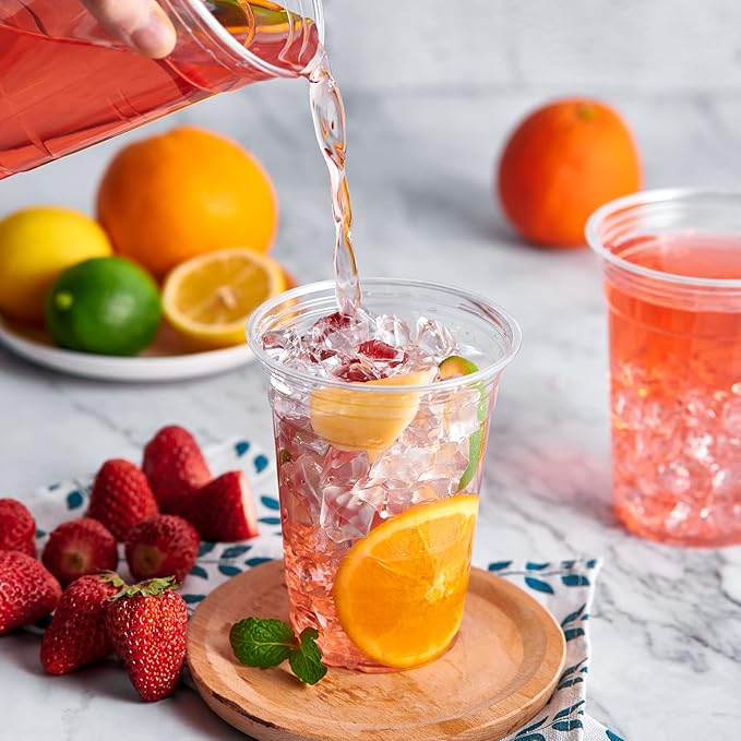 Lilymicky 1000 Pack 16 oz Clear Plastic Cups, PET Disposable Drinking Cups, Crystal Clear, Perfect for Ice Coffee, Smoothie, Soda, or Any Cold Drinks