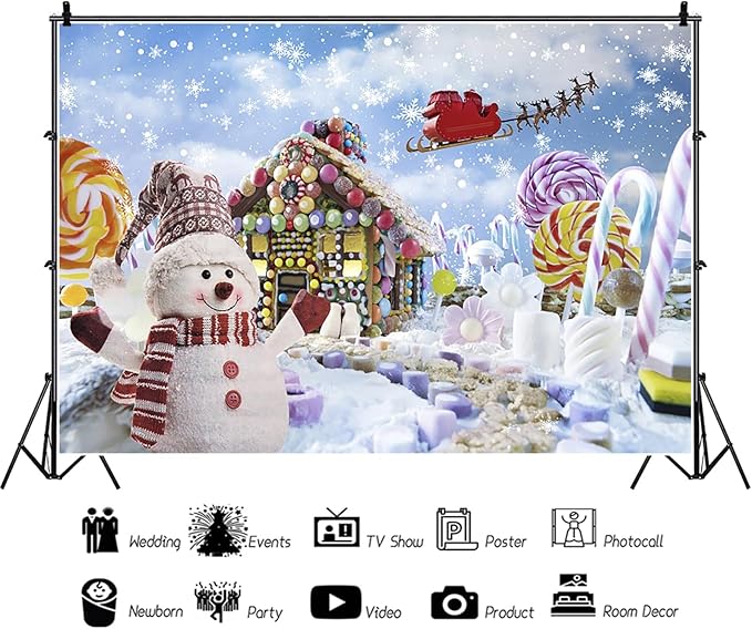 Baocicco 9x6ft Christmas Candy Cane Backdrops for Photoshoot Snowman Candy Land Snowflake Gingerbread House Photo Backdrop Merry Christmas New Year Eve Party Supplies Winter Holiday Photo Props
