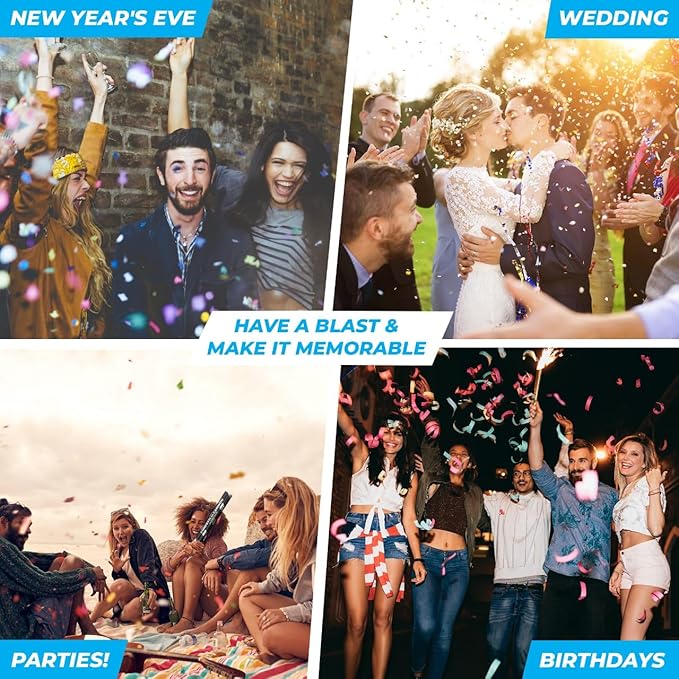 BLUE & GOLD Confetti Poppers - 16" BIODEGRADABLE BLUE & GOLD Confetti Cannon, Party Poppers, Compressed Air Popper, Loud Pop, Confetti Send Off, Wedding Supplies, Wedding Decorations