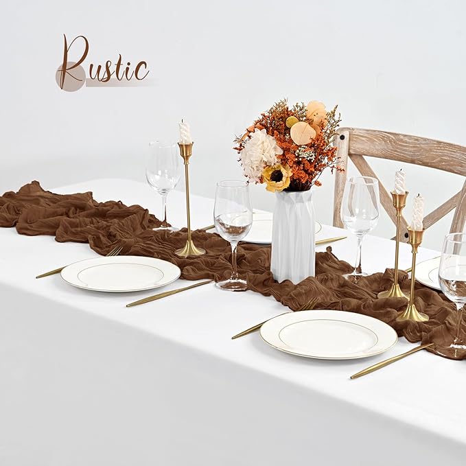 10 Pack Brown Table Runner 10Ft Cheesecloth Table Runner Boho Gauze Cheese Cloth Table Runners Romantic Long Sheer Fabric Table Runners for Wedding Party Bridal Shower
