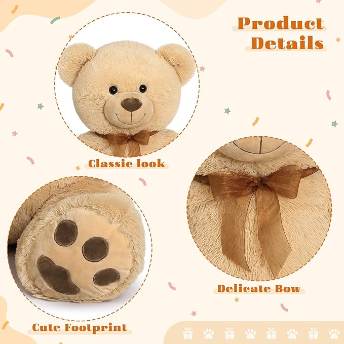 Tezituor Big Teddy Bear Stuffed Animal 39inch - Classic Large Teddy Bear - Brown Large Stuffed Bear Plush Toys for Kid Christmas Birthday - Gift for Girlfriend