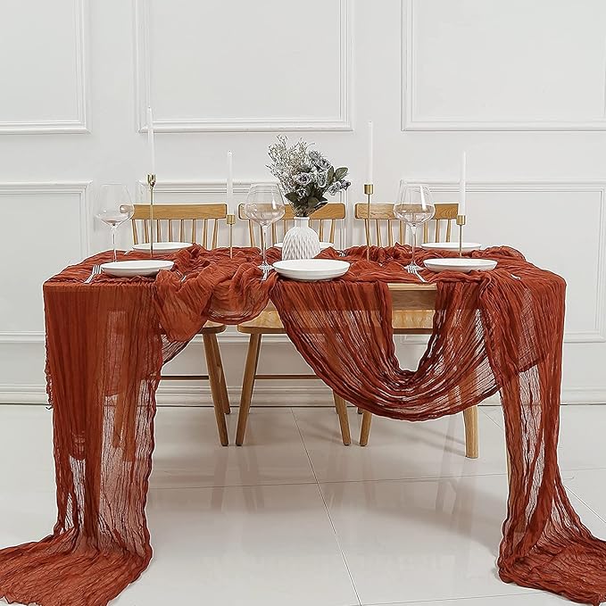 12 Pack Terracotta Cheesecloth Table Runner 10ft Boho Gauze Cheese Cloth Table Runner Rustic Sheer Runner 120 inch Long for Christmas Wedding Bridal Baby Shower Birthday Table Decorations