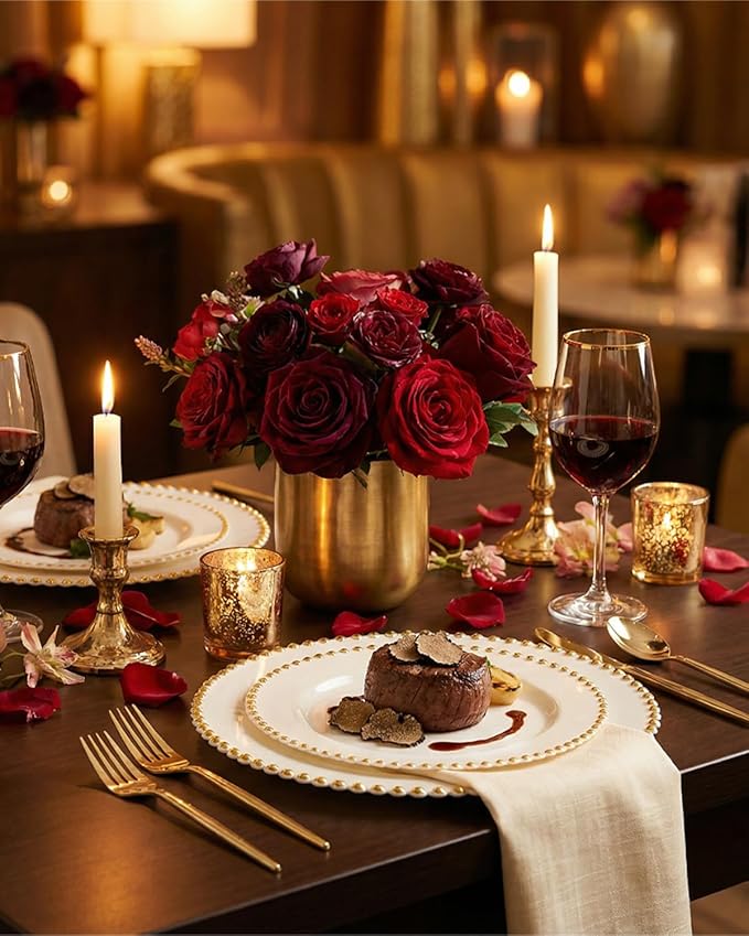 supernal 180pcs Ivory and Gold Dinnerware Set,Elegant Heavy Duty Ivory Plastic Plates with Gold Beads,Disposable Plates with Plastic Silverware and 10oz Cups for Wedding/Party/Valentine's Day