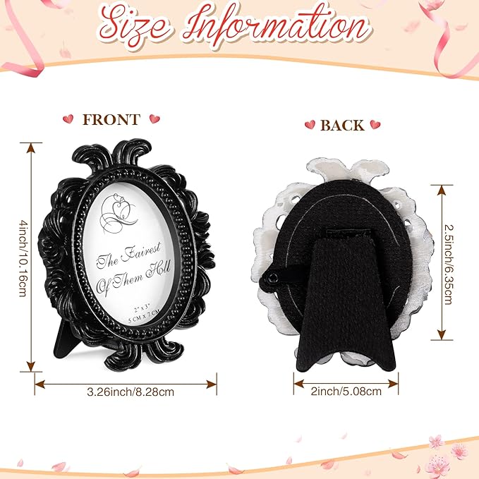 Vicenpal 20 Pieces Vintage Resin Picture Frames Antique Photo Frame Baroque Place Card Photo Holder Oval Mini Frame Table Top Display Christmas Holiday Decor(Black)