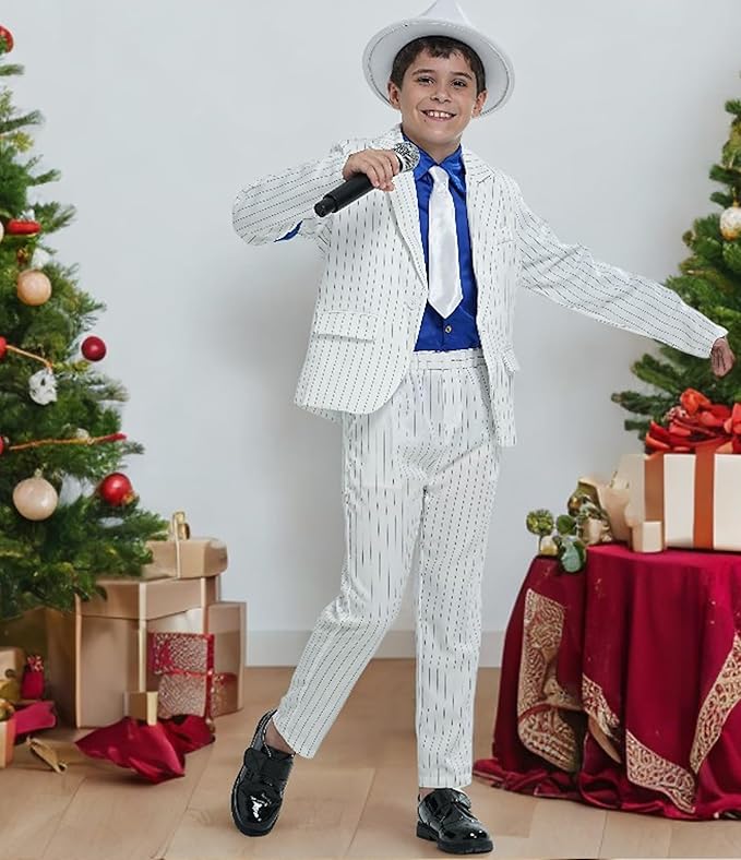 Boys White Striped Blue Armband Suit Birthday Halloween Party Cosplay Costumes for Kids