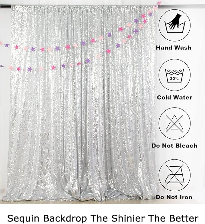 ShiDianYi Silver Sequin Wedding Backdrop - 10x10FT Photo Booth Curtains for Parties & Events