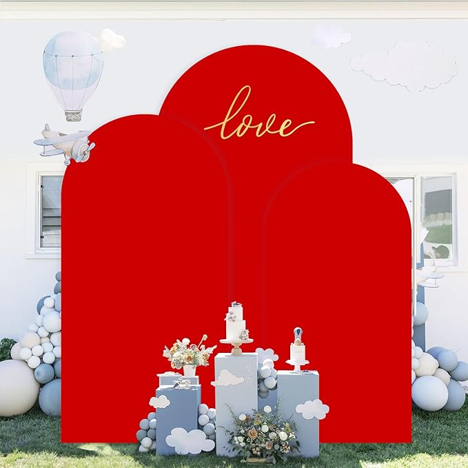 Red Arch Cover Set of 3 Wedding Arch Stand Cover 7.2ft 6.6ft 6ft Spandex Balloon Arch Covers Stretchy Backdrop Chiara Arch Backdrop Cover for Happy Birthday Party Bridal Shower Arch Decor