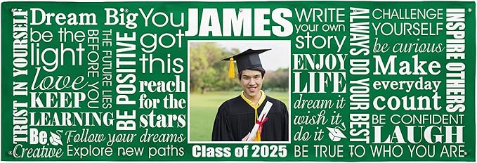Let's Make Memories Personalized Graduation Banner - Graduation Party Decorations - Customized Congratulations Banner - Class of 2025 - Indoor/Outdoor Vinyl - Big Dreams - Green - 10 ft.