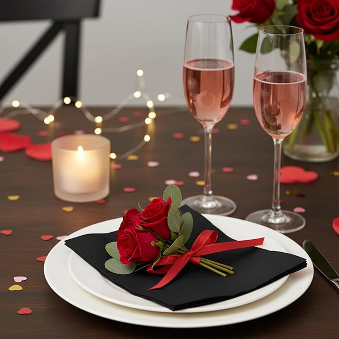 Henoyso 600 Pack 3 Ply Black Cocktail Napkins Bulk 9.8'' x 9.8'' Disposable Dinner Beverage Paper Napkins for Wedding Bar Party Birthday Cocktail Holiday Elegant Restaurant Event