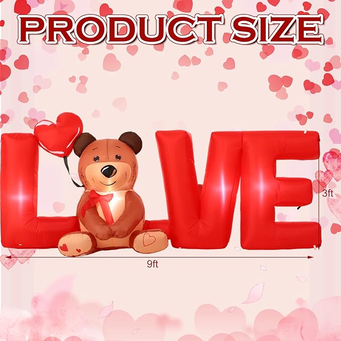 Shappy 9 FT Valentine's Day Inflatable Yard Decorations Love Letters with Bear Led Lighted Inflatables Outdoor Decoration Valentine Blow Up Decor for Wedding Propose Anniversary Party Supplies