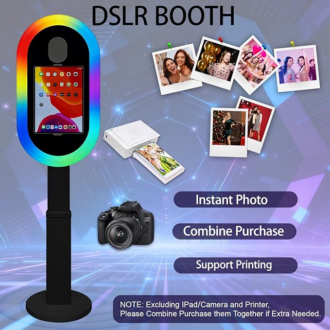 Photo Booth Shell Compatible with iPad Tablet 10.2'' 10.5’’ 10.9'' 11'' 12.9'' 13'' Selfie Protable iPad Photo Booth Machine with Flight Case for Parties Wedding Rental (Black, Machine+Camera+Printer)