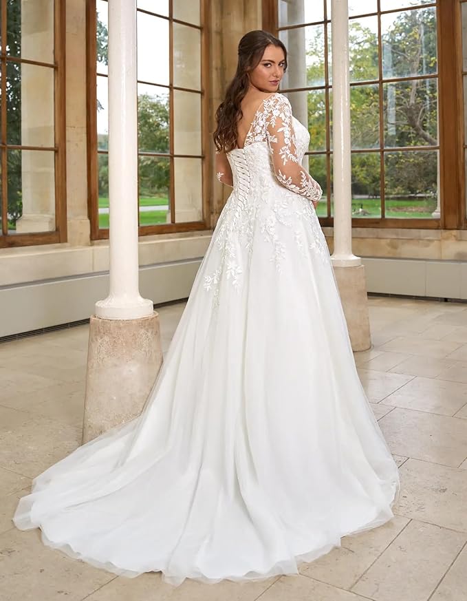 Plus Size Wedding Dresses for Bride Long Sleeve Wedding Bridal Gowns with Lace Appliques Off Shoulder Bride Dress
