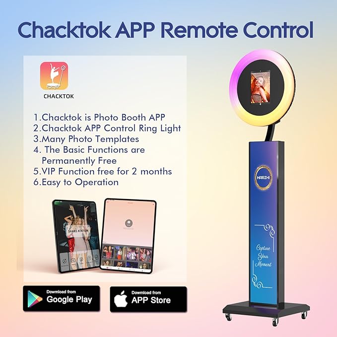 HARZHI Portable Photo Booth Compatible with Ipad, Photo Booth Shell Stand Stand Provide Chacktok Photo Booth Software for Party and Wedding, Free Custom Logo, Flight Case (Large lightbox+Black)