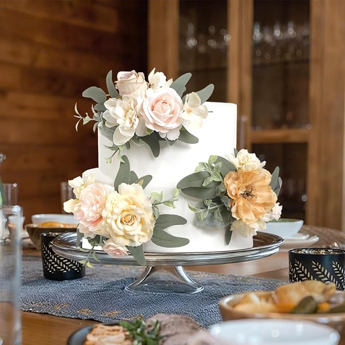 Serra Flora 3Pcs Pre-made Cake Topper Cake Decorating Flowers for Wedding Cake Decorating Flowers Decor Christening Birthday Baptism Baby Shower Party Cake Topper Flower Arrangements.