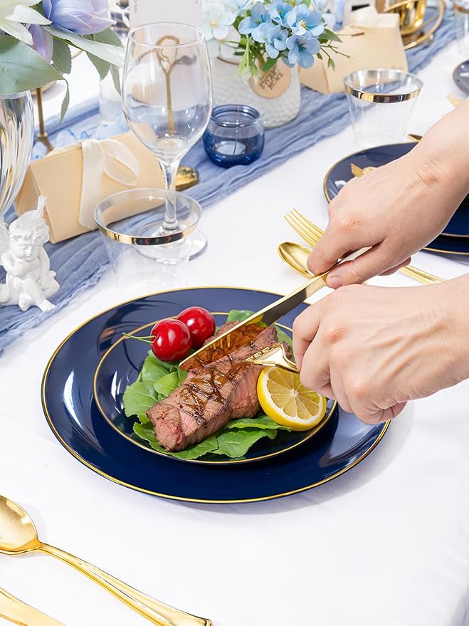 WDF 150pcs Blue plastic Plates - Navy Blue Plates Disposable - 25guest Disposable Dinnerware Sets for Hanukkah/Party/Wedding/Birthday