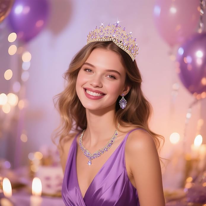 Kamirola Tiaras and Crowns for Women,Tiaras Earrings Necklace, Crystal Bridal Jewelry Set, Costume Party Halloween Prom Pageant Jewelry for Women TR80