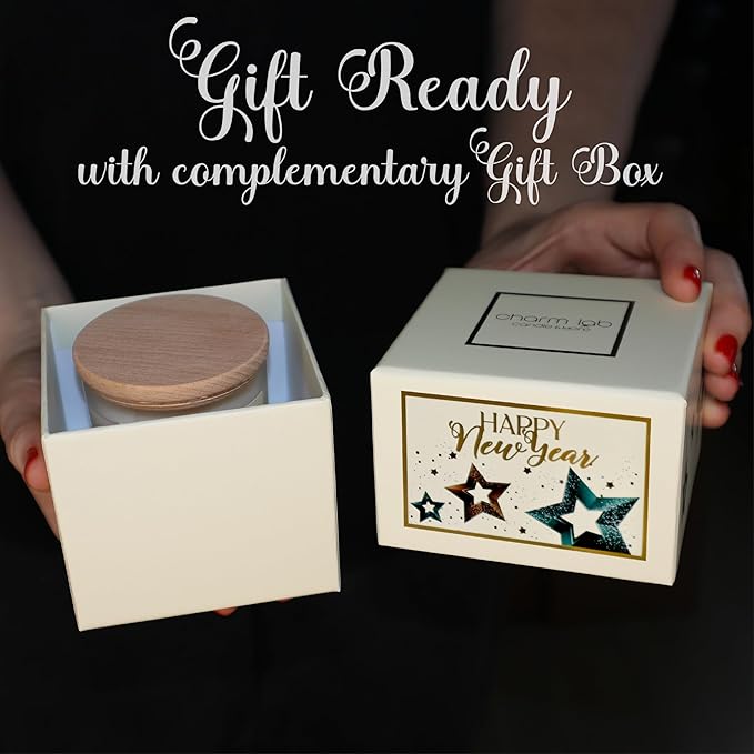 CharmLab Candle – Christmas, 12 oz Glass Jar with Wooden Lid, Wood & Spice Sandal Scent, Christmas Star, Up to 40H Burn, Luxury Gift Box, Elegant Holiday Candle & Home Decor Gift