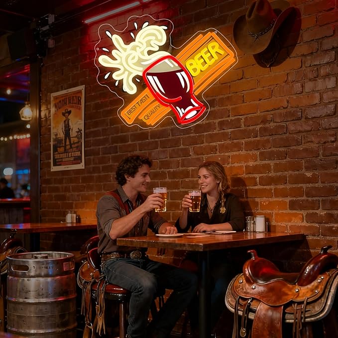 Beer Led Neon Light Sign, Beer Bar Neon Signs for Wall Decor Man Cave Light Up Sign for Home Bar Bedroom Pub Bistro Party Gift Dimmable USB Powered(15"*12.6")