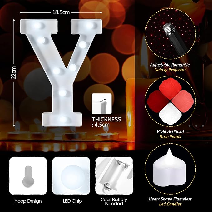 Hortsun Marry Me Light up Letters Proposal Decorations Will You Marry Me Sign Rose Petals 24 LED Candles Romantic Night Light for Proposal Engagement Wedding Anniversary Valentine's Day(Colorful)