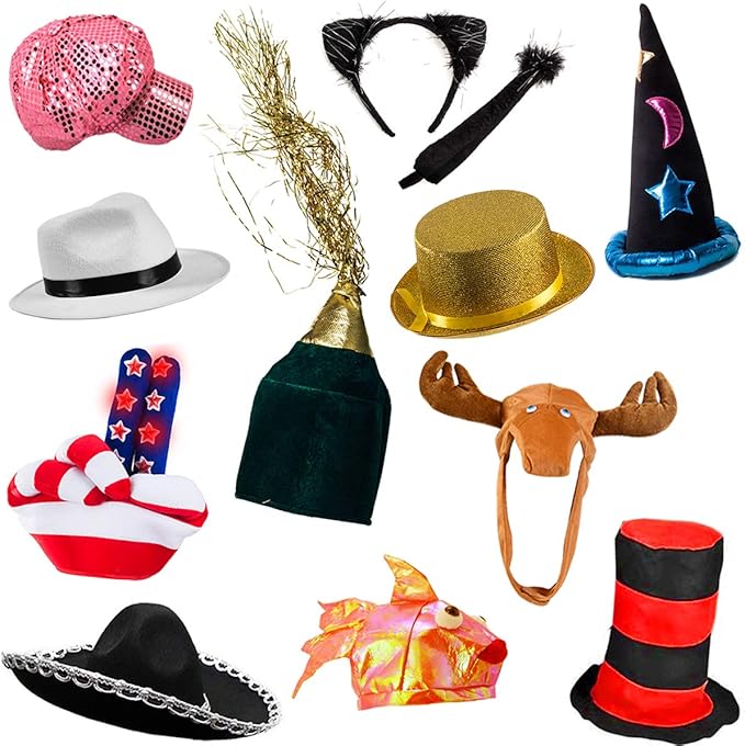 Funny Party Hats 6 Assorted Dress Up Costume & Party Hats