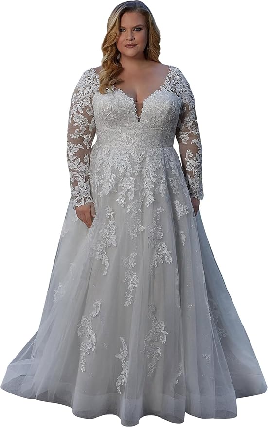 Plus Size Wedding Dresses for Bride Long Sleeve Wedding Bridal Gowns with Lace Appliques Off Shoulder Bride Dress
