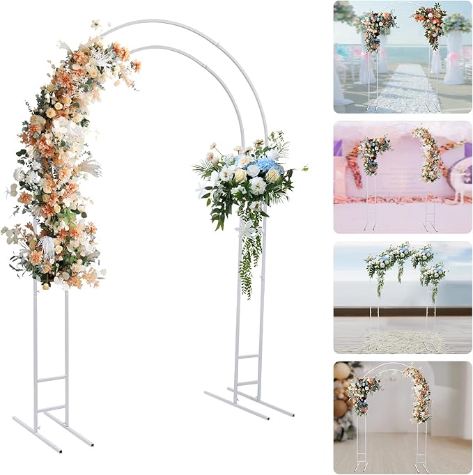 7.2FT Metal Wedding Arch with Base Balloon Arch Backdrop Stand Garden Arbor Trellis Flower Plant Stand Indoor Outdoor Party Decoration for Birthday Ceremony Baby Shower Ceremony (White)