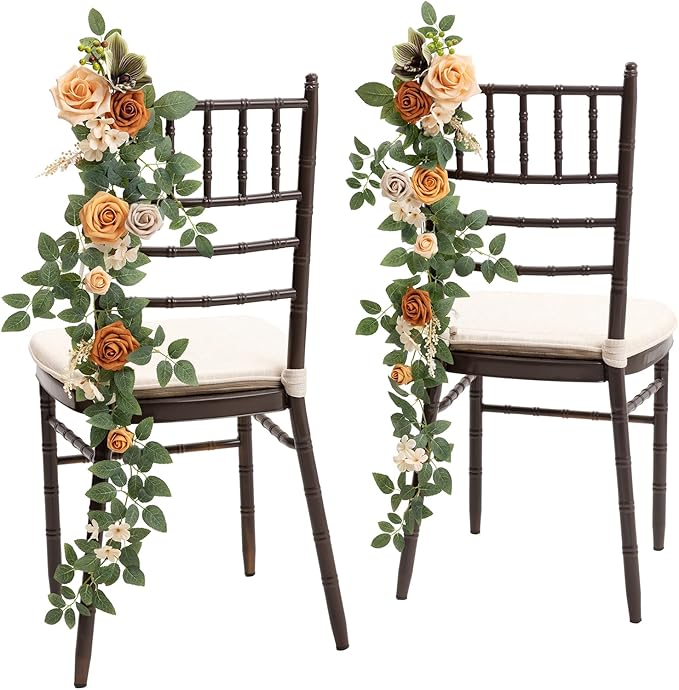 Ling's moment 10pcs Wedding Chair Decorations Aisle Floral Swag Artificial Pew Flowers Hanging Garland Apricot & Cream for Ceremony Reception Church Rose Floral Faux Arrangement Party Outdoor Decor