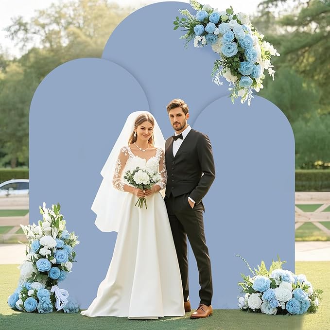 Dusty Blue Wedding Arch Cover Set of 3 Spandex Fitted Arch Stand Covers 5ft 6ft 7ft Balloon Arched Cover Stretchy Backdrop Chiara Arch Backdrop Covers for Baby Shower Wedding Ceremony Party Events
