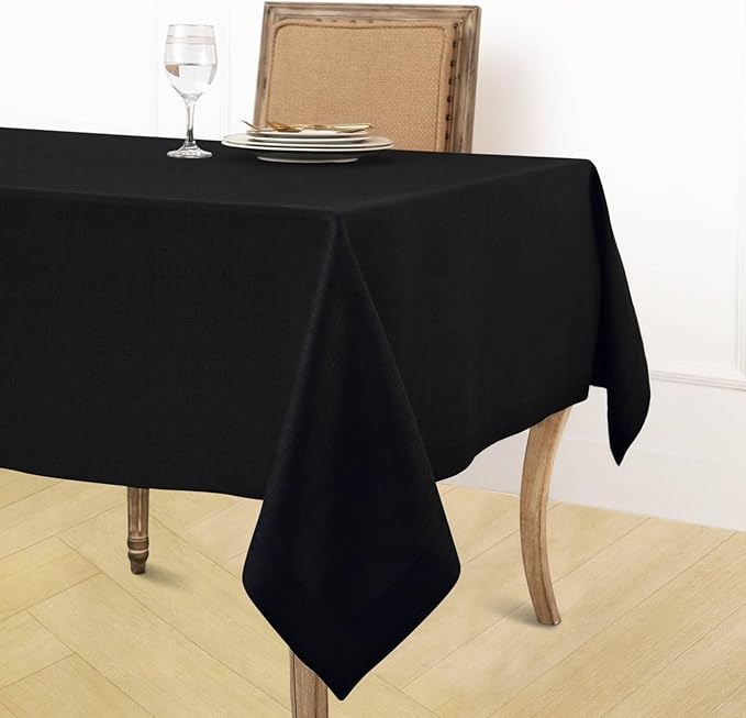 Solino Home Linen Black Tablecloth 60 x 132 Inch - 100% Pure Linen Rectangular Tablecloth - Machine Washable Table Cloth for Winter, Easter - Fete