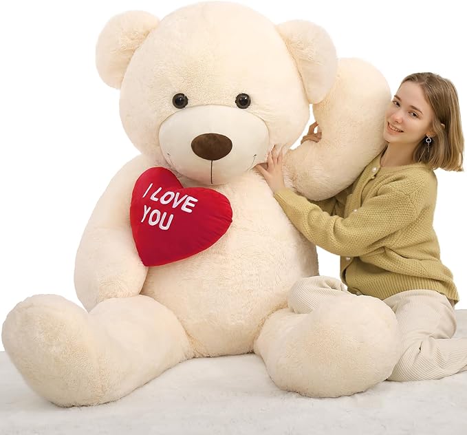 5Ft Giant Teddy Bear Stuffed Animal - Big Teddy Bear with Heart - Large I Love You Teddy Bear Plush Toys for Kid - Christmas Birthday Bear Gift for Girlfriend Wedding