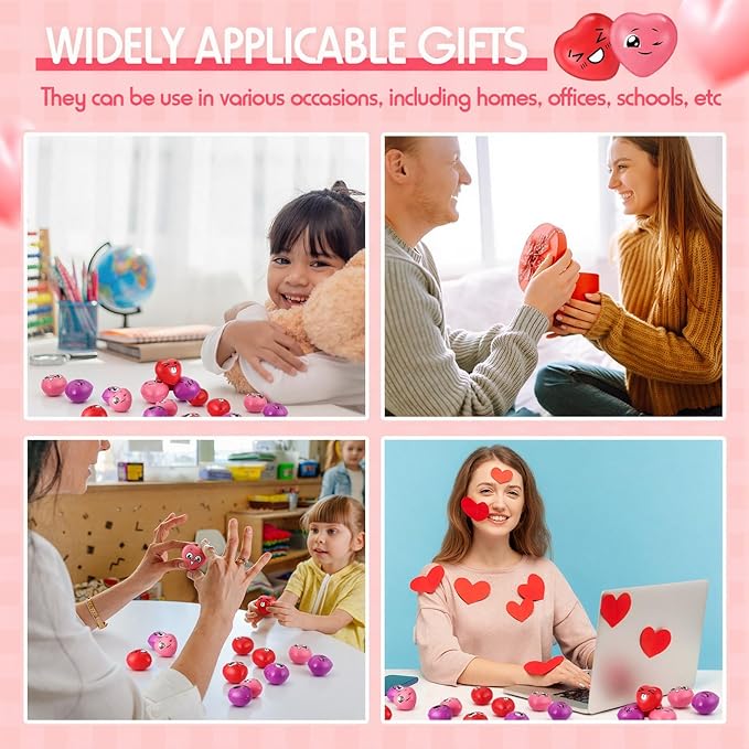 150 Pcs Valentine's Day Heart Stress Balls 1.5 Inch Stress Balls Anxiety Relief Toys Party Favors Adults (Expression)