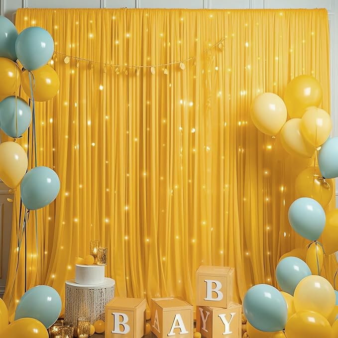 10 ft x 10 ft Wrinkle Free Yellow Backdrop Curtain for Parties, Yellow Polyester Photo Backdrop Drapes,Thick Background 2 Panels 5ft x 10ft for Baby Shower Wedding Birthday Party Backdrop Stand