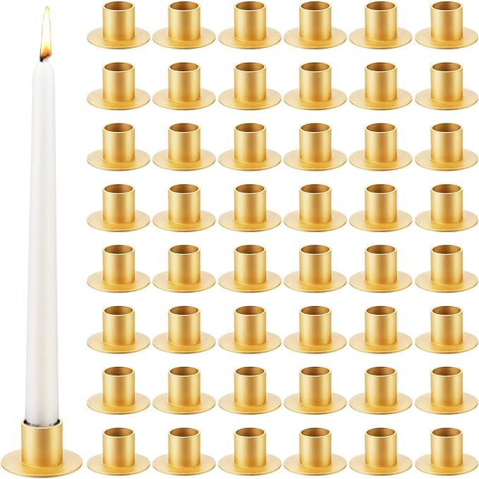 48 Pcs Taper Candle Holders Bulk for Wedding Pillar Candles Metal Taper Candlesticks Holders Centerpieces Short Candle Stick Dinner Decor for Party Anniversary Dinning Table Gift (48, Gold)