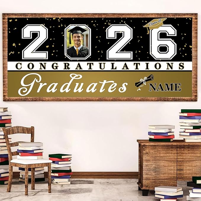 Custom Photo Graduation Garage Door Banner Personalized 2026 Grad Banner 7x16ft Porch Door Sign Decoration Outdoor Photo Booth Backdrop Party Supplies(Khaki)