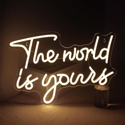 Lucunstar The World Is Yours Neon Signs Valentine Neon Sign Warm White Led Neon Light for Wall Decor Light Up Sign for Wedding USB Powered Led Neon Signs for Bedroom Valentines Day Decor