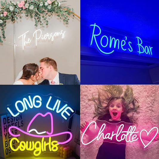 Custom Neon Sign, Personalized LED Light up Name Logo Neon Signs Customizable for Kids Boys Girls Room Bedroom Wall Decor, Wedding Birthday Party, Bar Shop Office, Gift (14-60 inch Large)