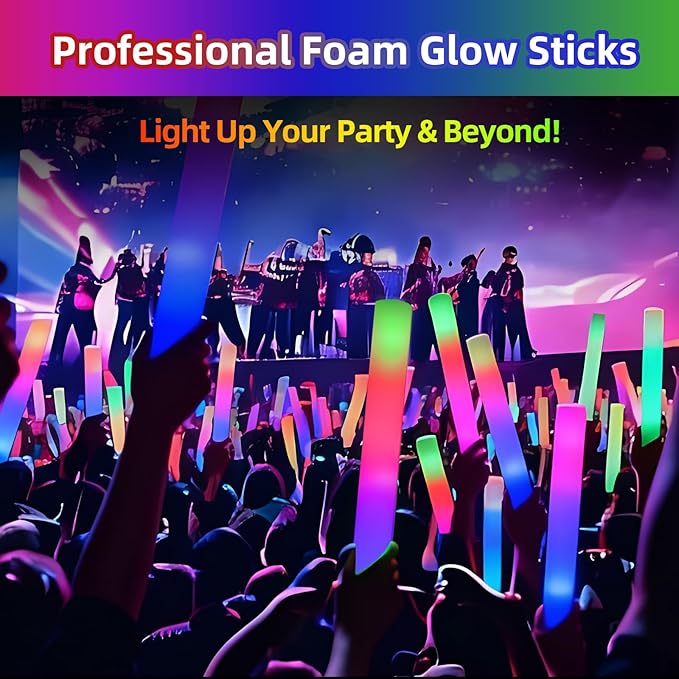 48 Pieces Led Foam Sticks Valentine's Day Party Favors Supplies Flashing Glow Sticks Party Supplies Light Up Baton Wands for Kids, Raves, Birthday, Wedding, Christmas, Children Toy