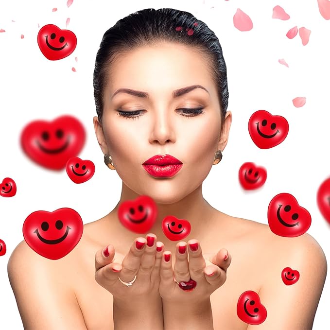 Zubebe 48 Pcs 2.76'' Valentine's Day Heart Stress Balls Heart Shaped Smile Face Ball Stress Relief Balls Valentines Day Gifts for Staff Kids Adults Party Favors School Reward (Red)