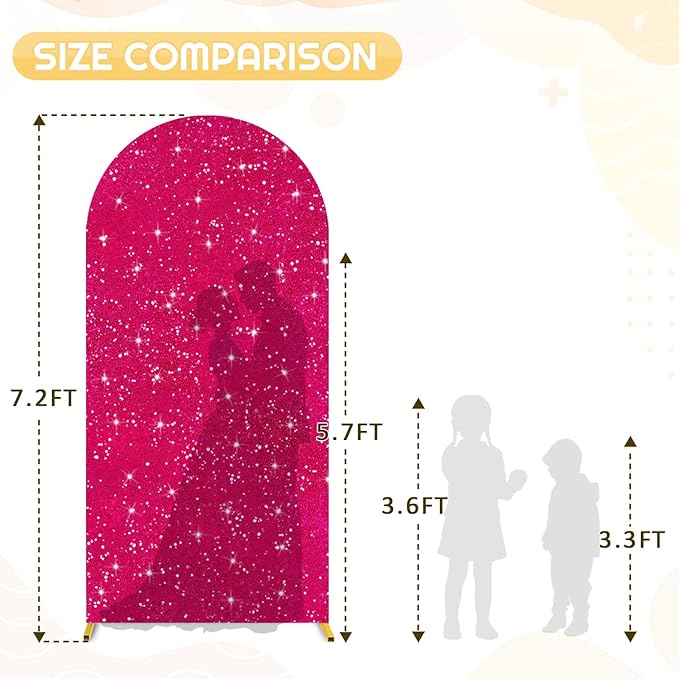 FUHSY Wedding Arch Cover 7.2 FT Sequin Arch Stand Covers Hot Pink Arch Backdrop Cover Spandex Fit Arches Covers Fabric for Arches Stands Fuchsia Party Backdrop Cover for Baby Shower Birthday Decor