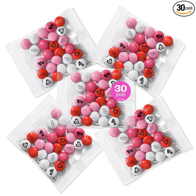 M&M’s Valentines Day Milk Chocolate Candy 30 Pack, Individually Wrapped Bulk Kosher Treats, Party Favors for Classroom, Office, Gift Bags, Sharing, Valentine’s Chocolates for Kids & Adults