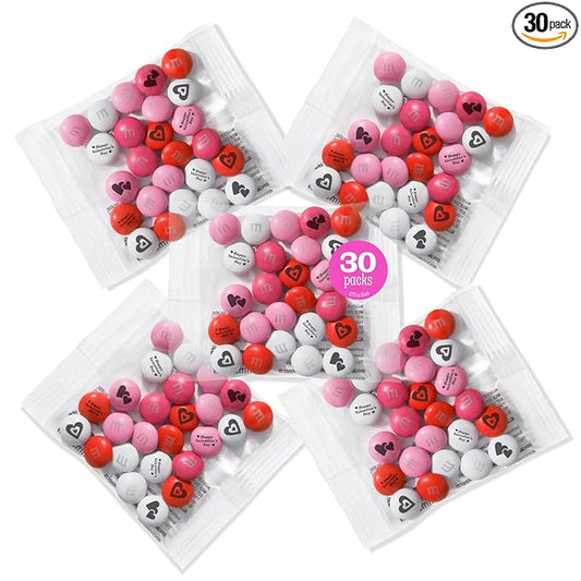 M&M’s Valentines Day Milk Chocolate Candy 30 Pack, Individually Wrapped Bulk Kosher Treats, Party Favors for Classroom, Office, Gift Bags, Sharing, Valentine’s Chocolates for Kids & Adults