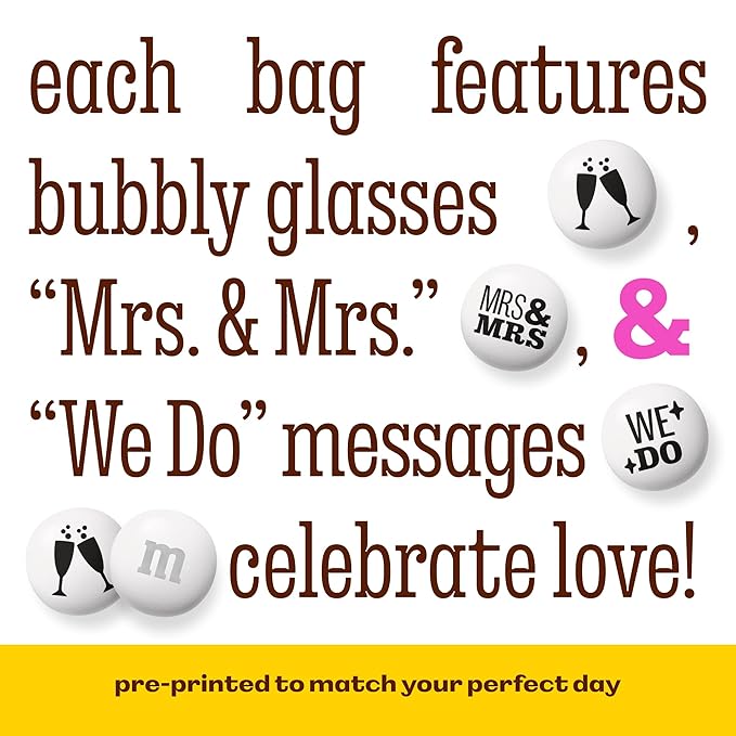 M&M’S WORLD Mrs. and Mrs. Milk Chocolate Candy, 2 lbs Bulk Candy for Wedding Decorations, Unique Favors, or Cake Topper