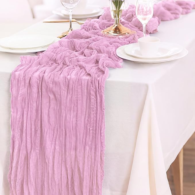 10-Pack Pink Cheesecloth Table Runners – 10FT (35x120 Inch) Boho Rustic Gauze Fabric Cheese Cloth Table Runner for Weddings, Baby Showers, Bridal Shower, Farmhouse & Birthday Party Decor
