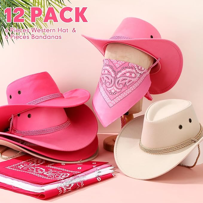 Zhanmai 12 Pcs Cowboy Hat and Bandana Cowboy Cowgirl Hats Bulk Western Party Costume Halloween Accessory
